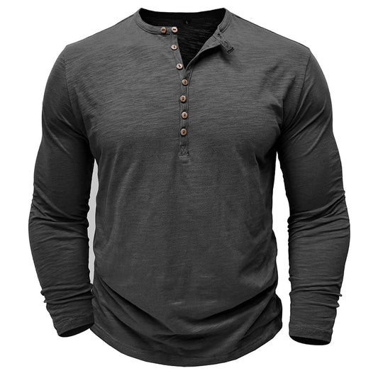 Men's Long Sleeve Henley Shirt Textured Button Front - VibreMode