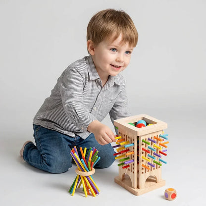 Wooden Tower Peg Solitaire Game