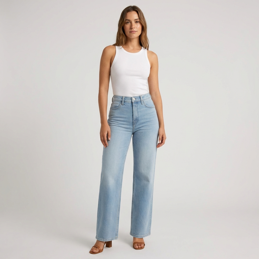 Women's High-Waisted Straight Leg Jeans Cropped - VibreMode