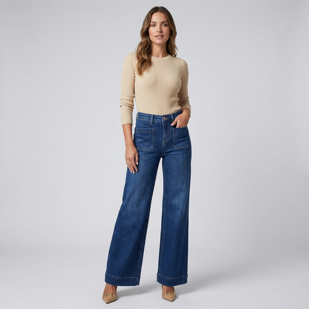 Women's Wide Leg High Waisted Jeans - VibreMode