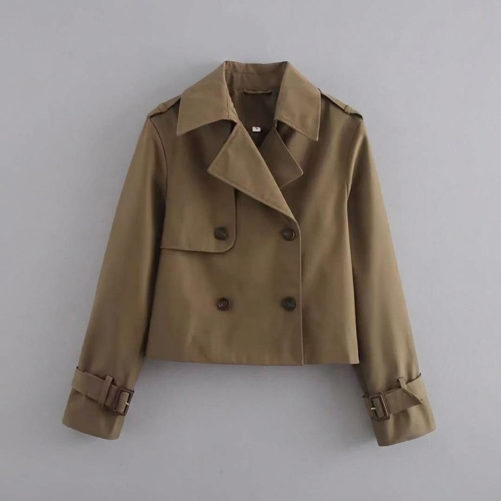 Women's Double Breasted Cropped Trench Coat