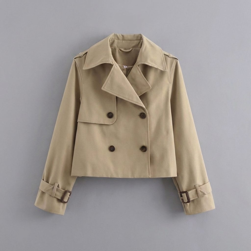Women's Double Breasted Cropped Trench Coat