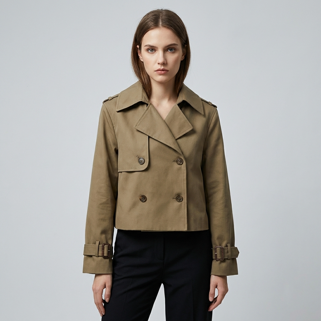 Women's Double Breasted Cropped Trench Coat - VibreMode