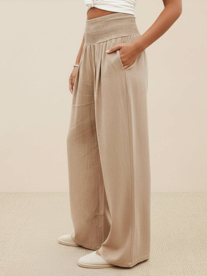 Women's High Waist Wide Leg Pants Smocked Waist
