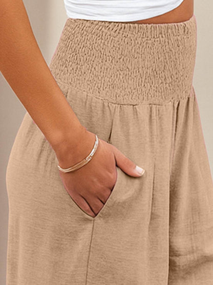Women's High Waist Wide Leg Pants Smocked Waist