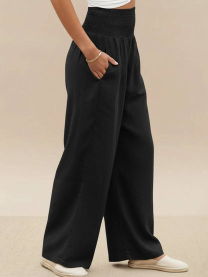 Women's High Waist Wide Leg Pants Smocked Waist