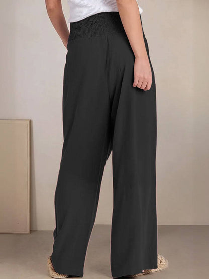 Women's High Waist Wide Leg Pants Smocked Waist