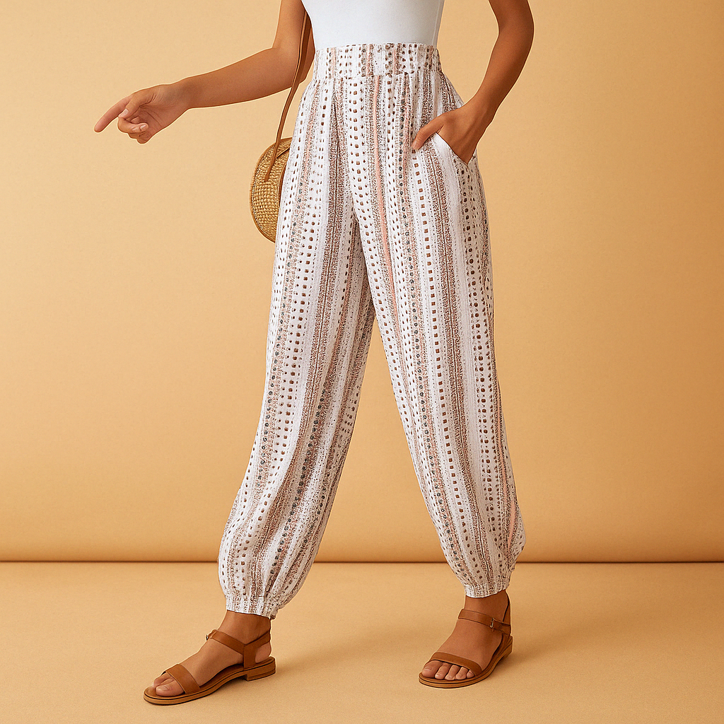 Women’s high waist loose boho trousers with a flowing silhouette, perfect for summer outfits, casual looks, and relaxed boho inspired style.