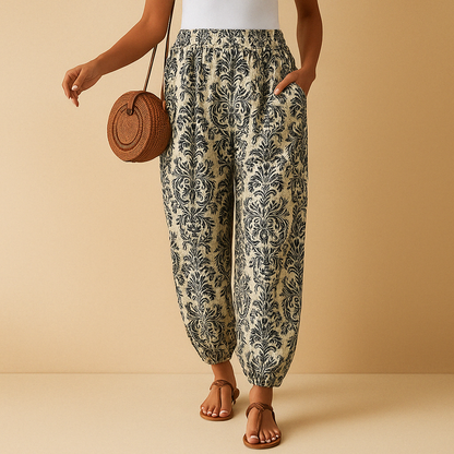 Women’s high waist loose boho trousers with a flowing silhouette, perfect for summer outfits, casual looks, and relaxed boho inspired style.