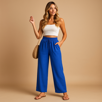 Women’s high waist lounge trousers with straight legs and relaxed fit, perfect for comfortable loungewear, casual outfits, and relaxed everyday style.