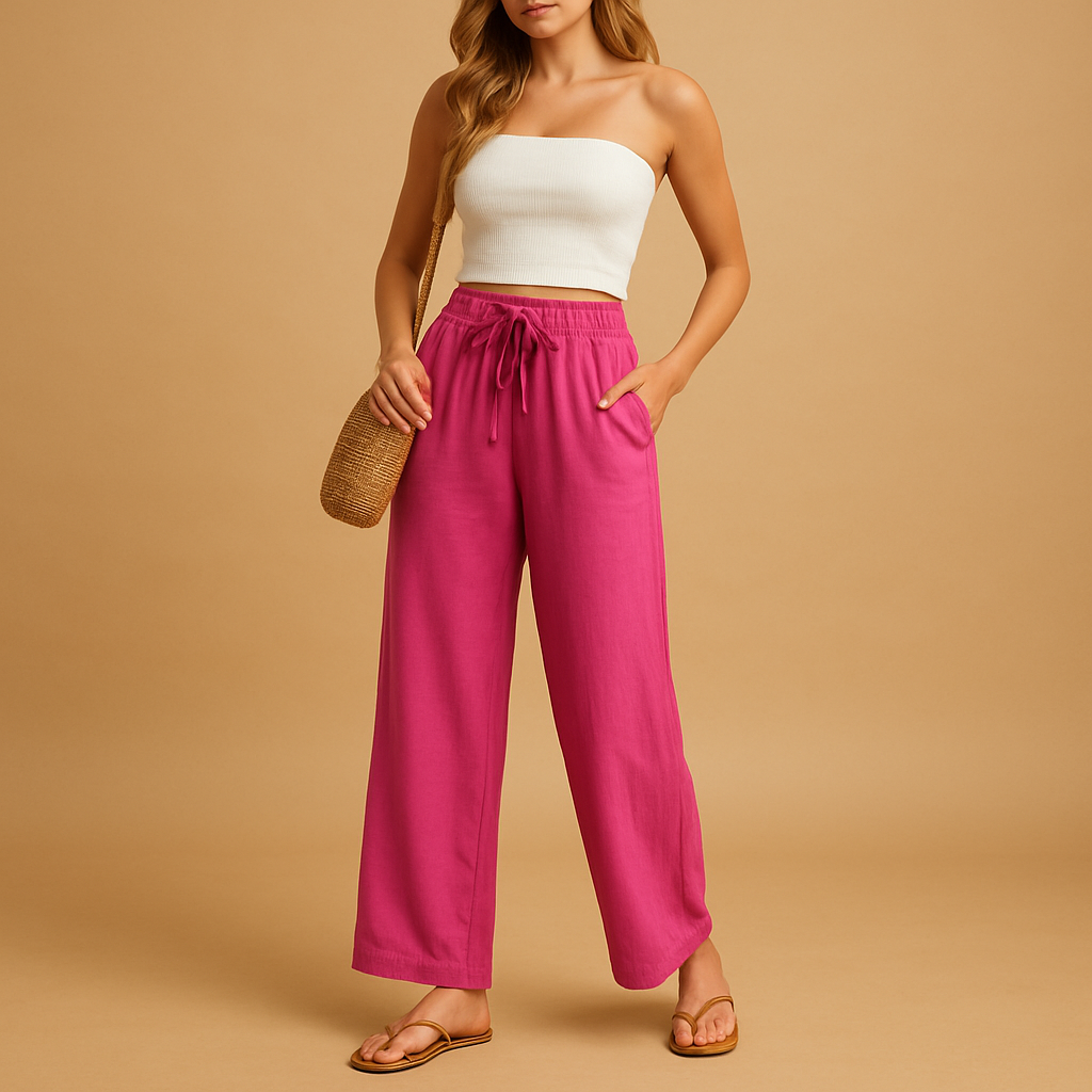 Women’s high waist lounge trousers with straight legs and relaxed fit, perfect for comfortable loungewear, casual outfits, and relaxed everyday style.