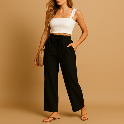 Women’s high waist lounge trousers with straight legs and relaxed fit, perfect for comfortable loungewear, casual outfits, and relaxed everyday style.