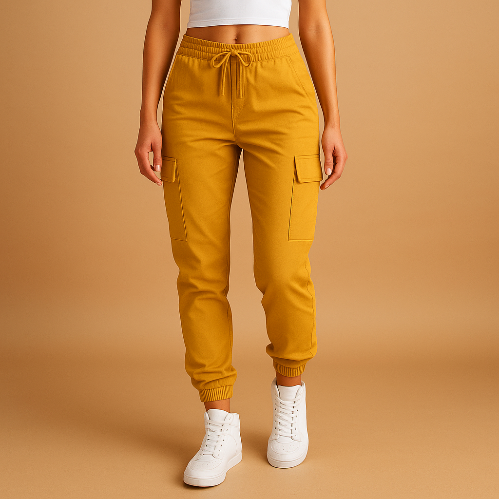 Women’s high waist slim fit cargo trousers with functional pockets and modern silhouette, perfect for casual outfits and stylish everyday wear.