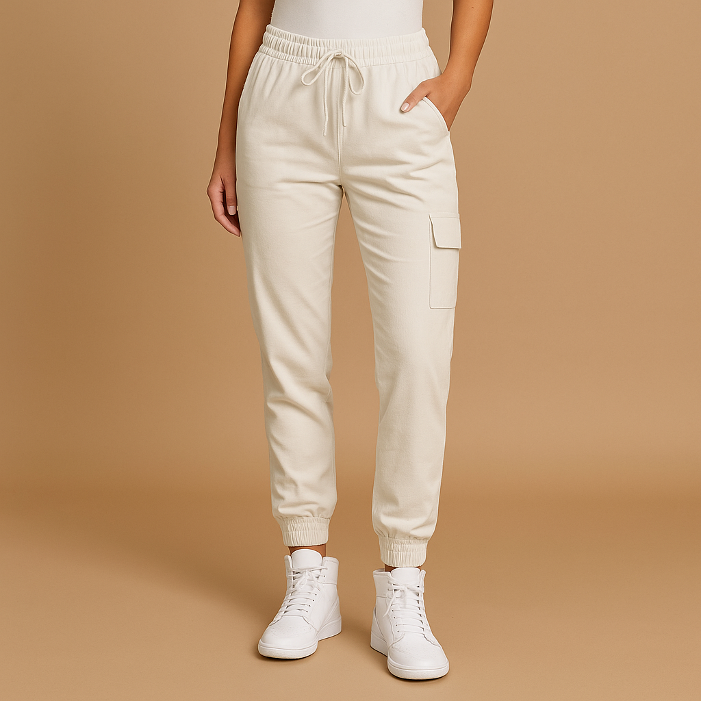 Women’s high waist slim fit cargo trousers with functional pockets and modern silhouette, perfect for casual outfits and stylish everyday wear.