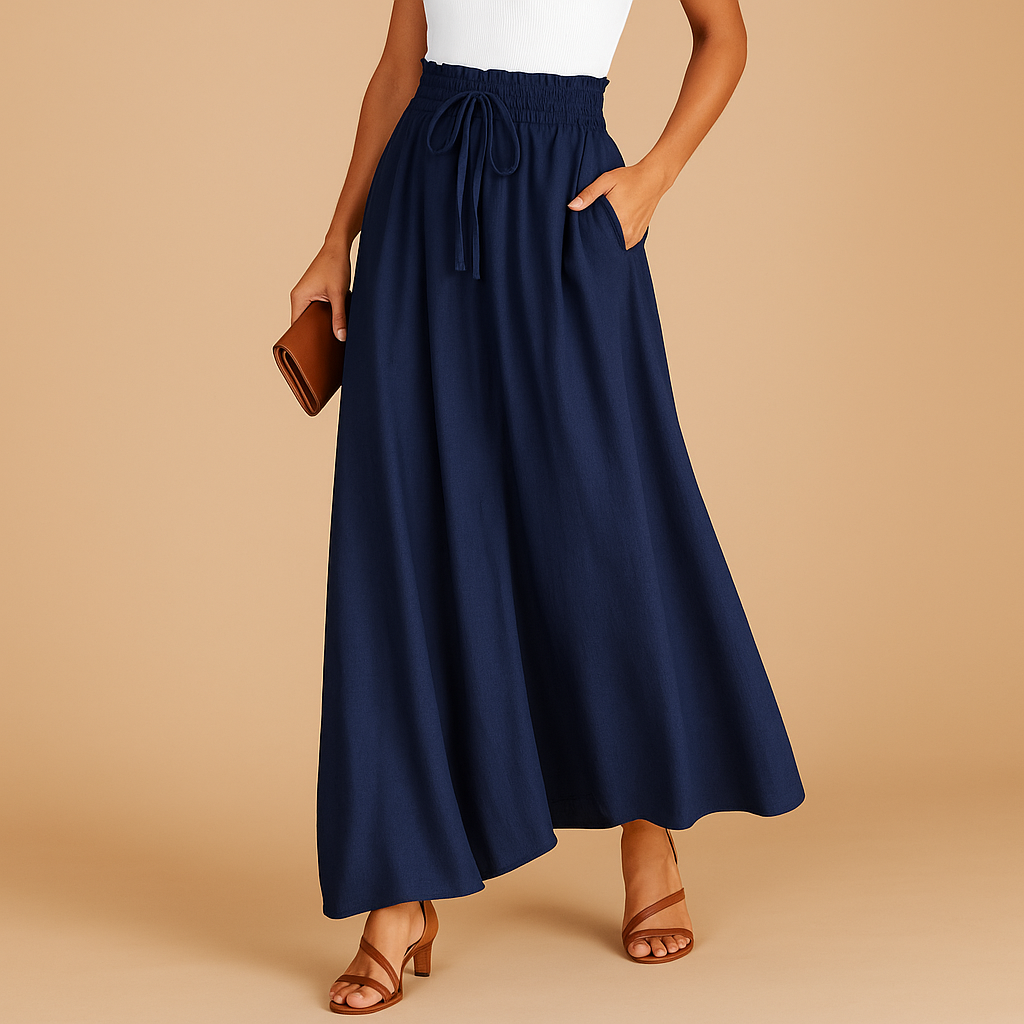 High waist wide leg trousers for women with elastic waistband and elegant silhouette, ideal for work outfits, casual looks, and modern everyday style.