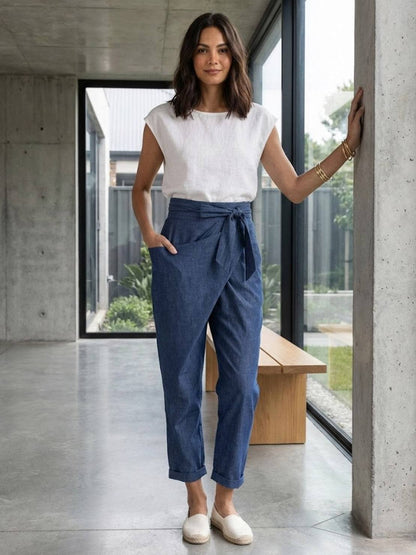 Fitted High Waist Slim Crop Pants for Women