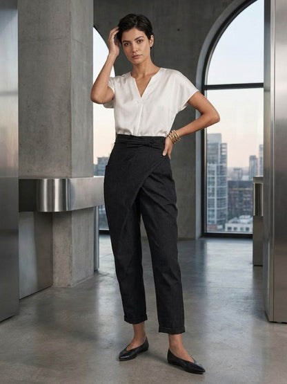 Fitted High Waist Slim Crop Pants for Women
