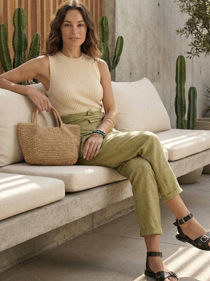 Fitted High Waist Slim Crop Pants for Women