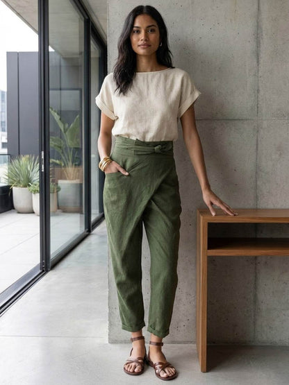 Fitted High Waist Slim Crop Pants for Women
