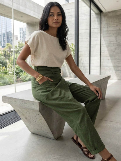 Fitted High Waist Slim Crop Pants for Women