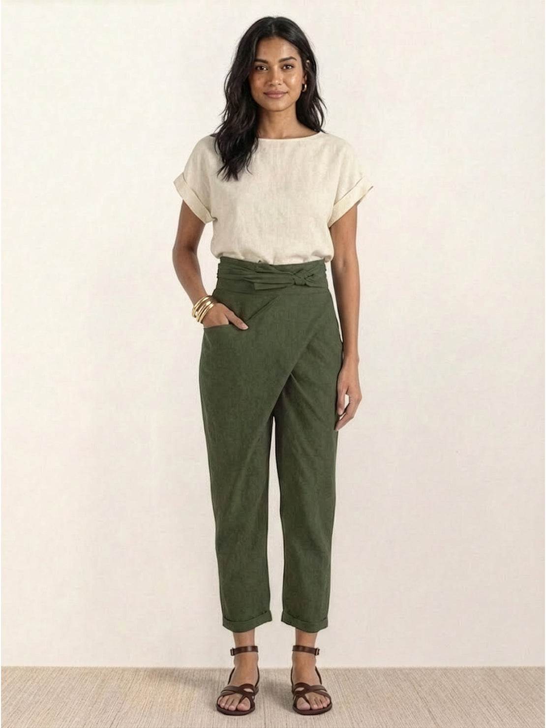 Fitted High Waist Slim Crop Pants for Women