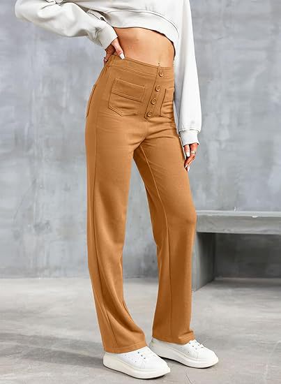 Women's Straight Leg Elastic Pants High Waist Casual