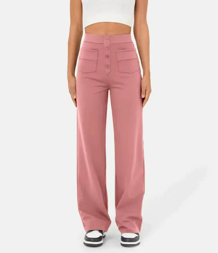 Women's Straight Leg Elastic Pants High Waist Casual