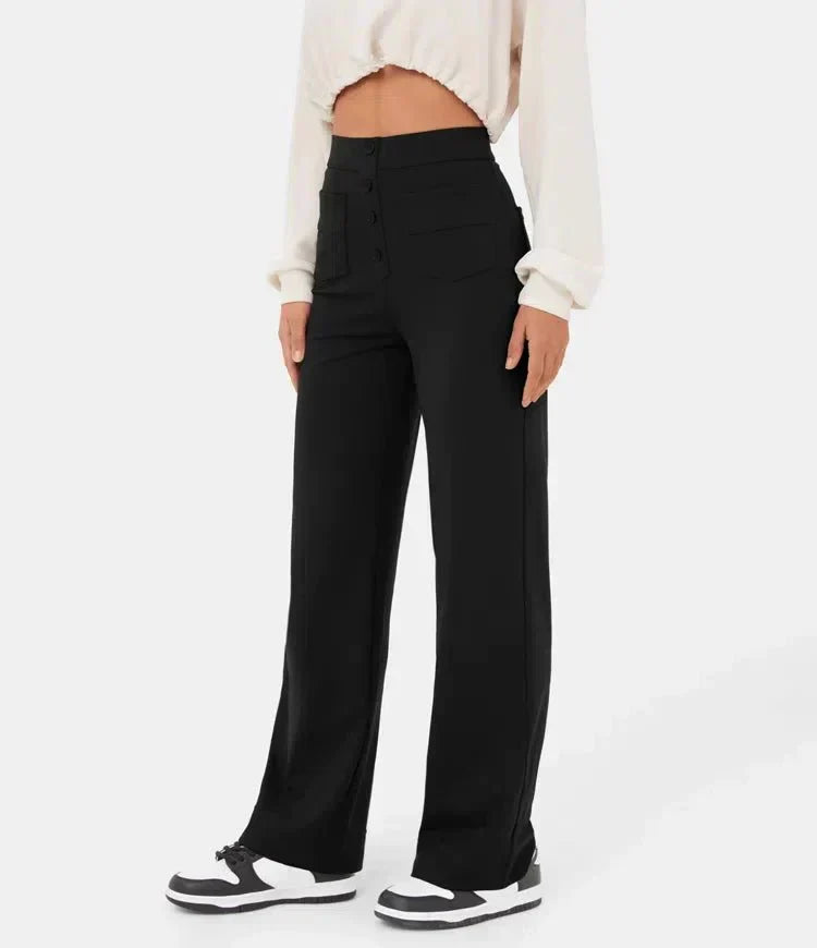 Women's Straight Leg Elastic Pants High Waist Casual
