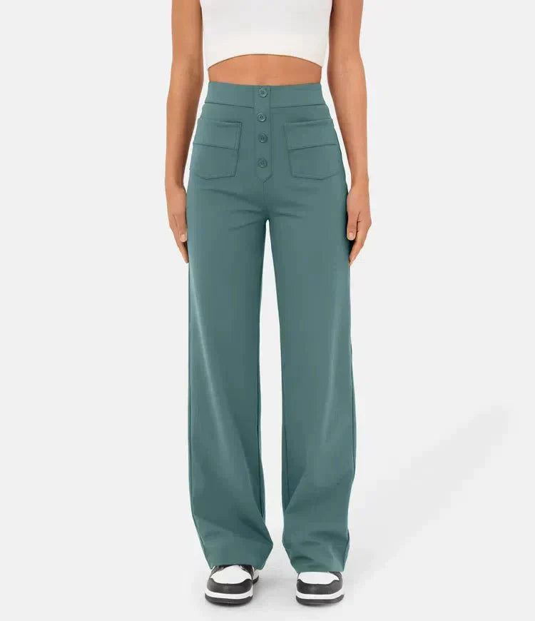 Women's Straight Leg Elastic Pants High Waist Casual - VibreMode