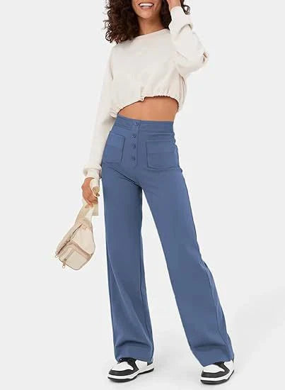 Women's Straight Leg Elastic Pants High Waist Casual