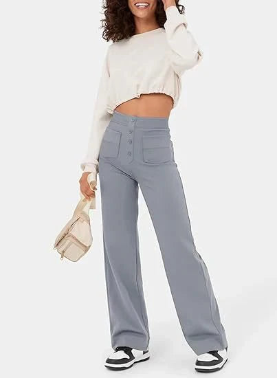 Women's Straight Leg Elastic Pants High Waist Casual