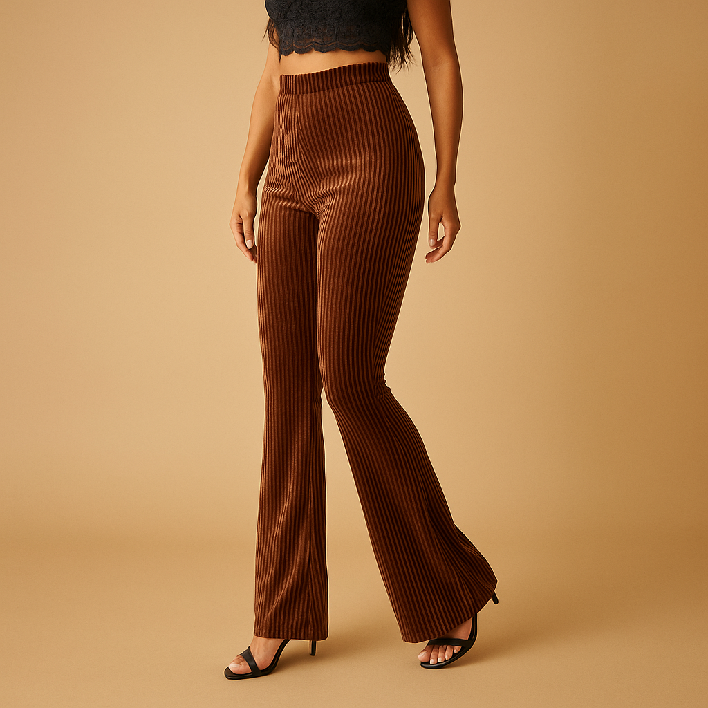 High-waisted flared corduroy trousers for women with a retro-inspired silhouette, perfect for stylish casual outfits or elegant everyday wear.