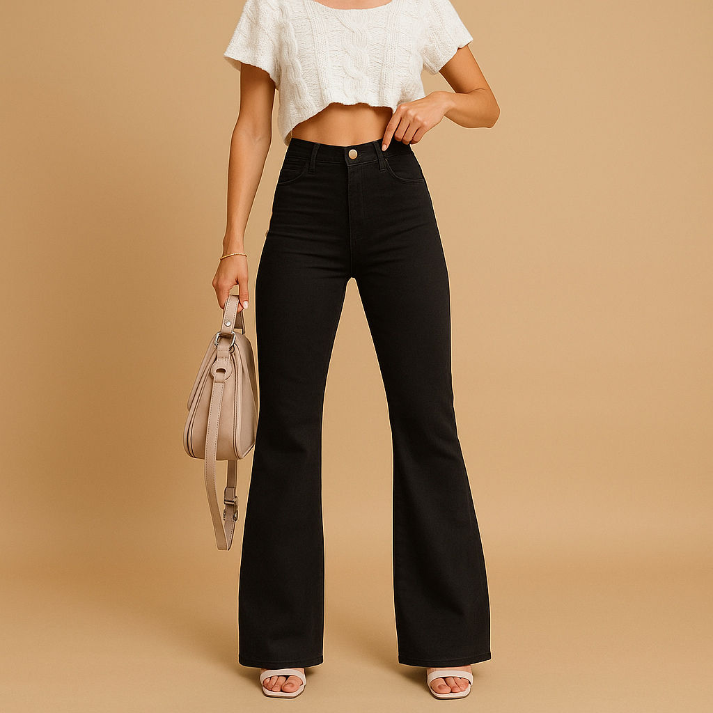 High-waisted flared corduroy trousers for women with a flattering retro silhouette, ideal for casual outfits and elegant everyday styling.