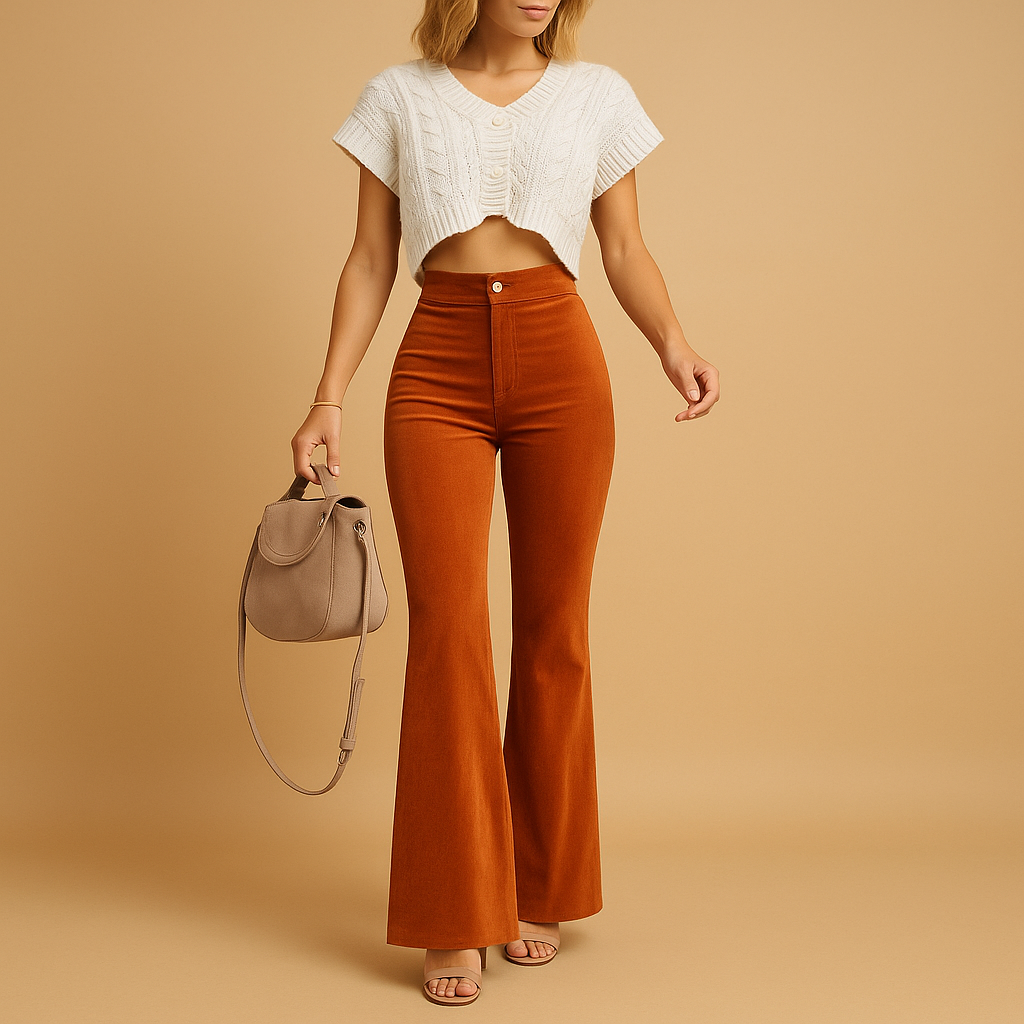 Women's Wide Leg Corduroy Pants High Waist Style - VibreMode
