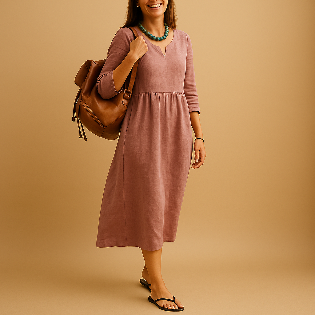 Elegant Mid Length V Neck Dress for Ladies - VibreMode