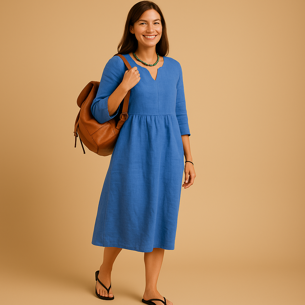 High waisted midi dress for women with elegant V-neck and half sleeves, perfect for formal events, office wear, and casual occasions.