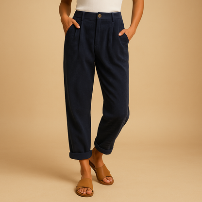 High-waisted straight leg corduroy trousers for women with a relaxed comfortable fit, ideal for autumn outfits, casual wear, and stylish everyday looks.
