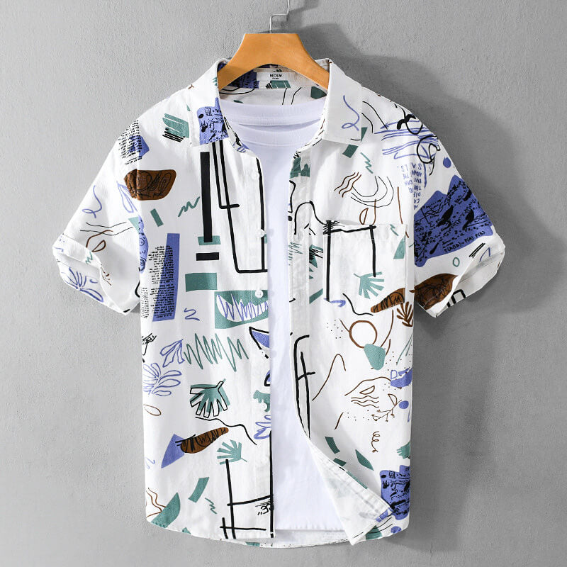 Artistic Print Casual Cotton Shirt - VibreMode