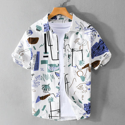 Artistic Print Casual Cotton Shirt - VibreMode