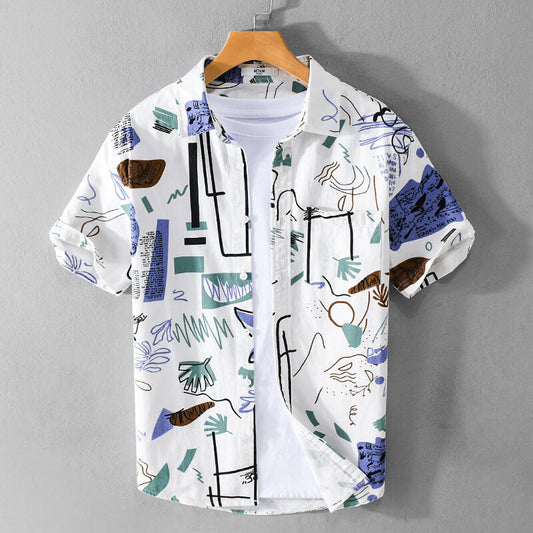 Artistic Print Casual Cotton Shirt - VibreMode