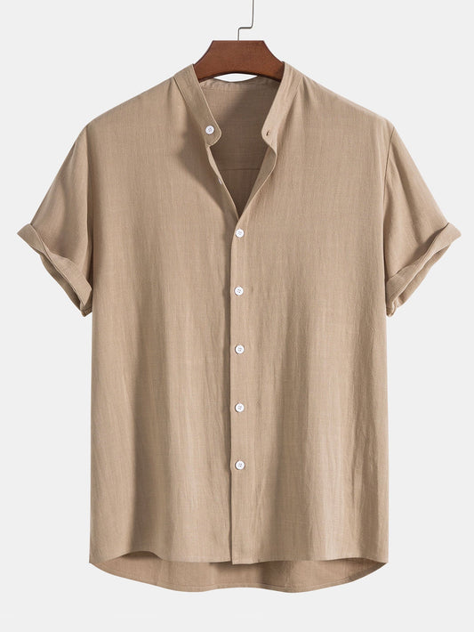 Men's Grandad Collar Button-Down Shirt - VibreMode