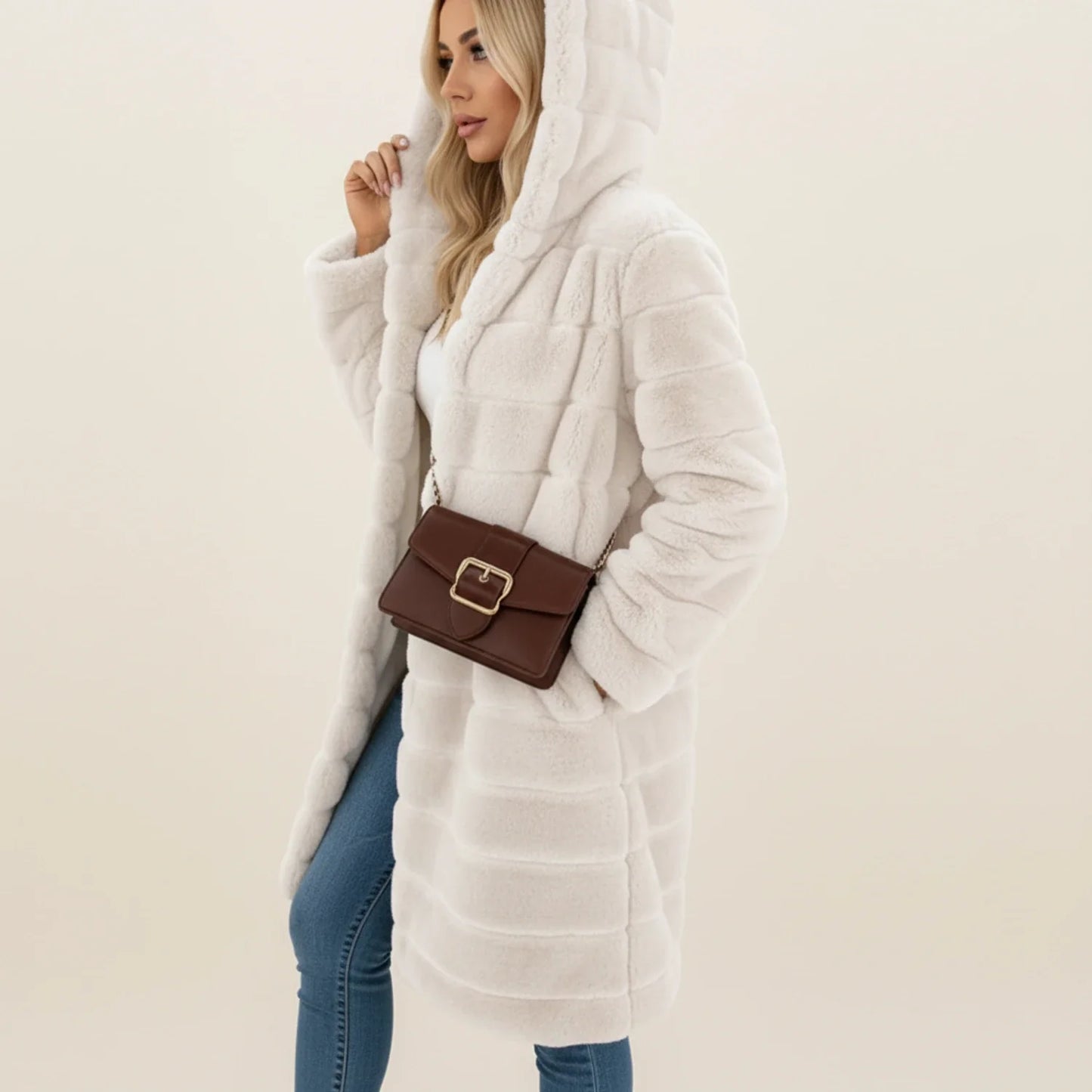 Women's Longline Teddy Coat Hooded Winter