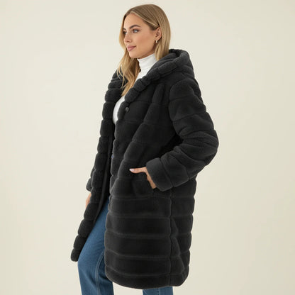 Women's Longline Teddy Coat Hooded Winter