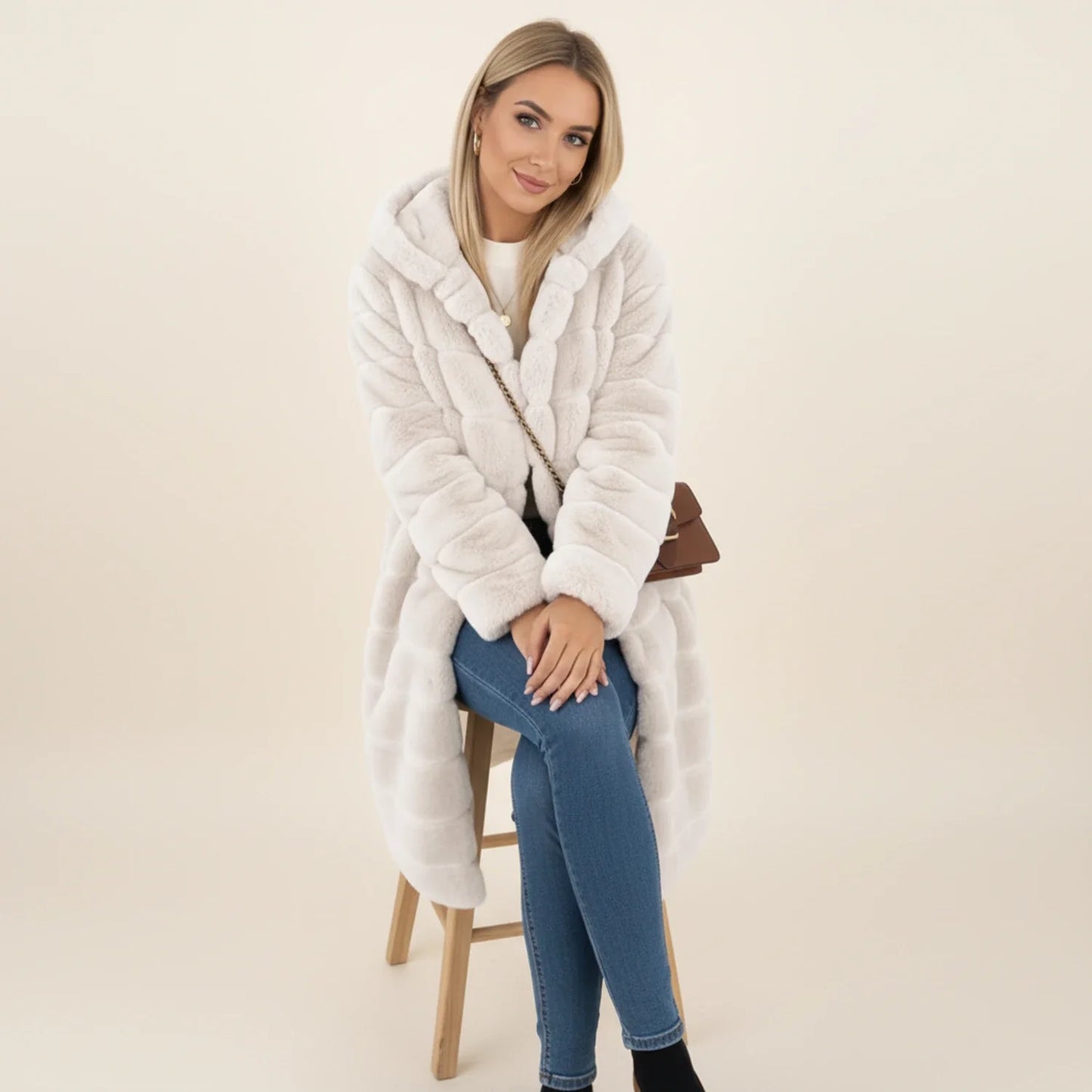Women's Longline Teddy Coat Hooded Winter