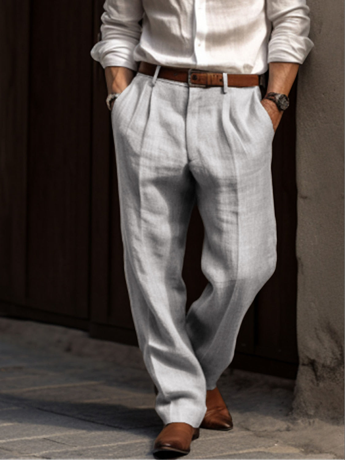 Men's Cotton Pleated Trousers Lightweight
