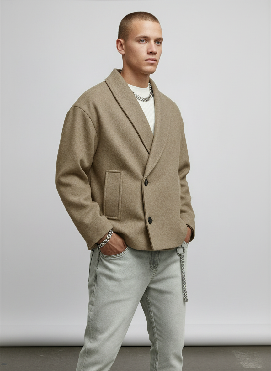 Men's Relaxed Fit Shawl Collar Jacket - VibreMode