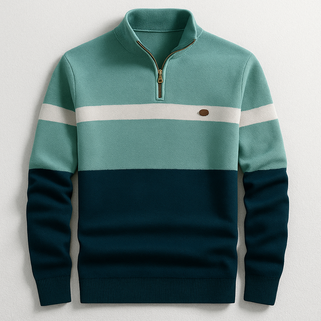 Men's Quarter Zip Sweater Stripe Design