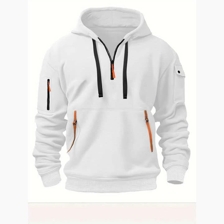 Men's Comfortable Half-Zip Hoodie with Adjustable Zipper - Everyday Casual Pullover