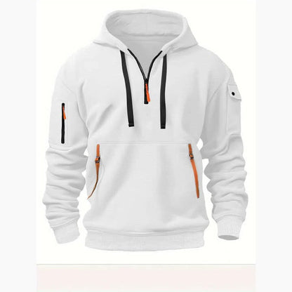 Men's Comfortable Half-Zip Hoodie with Adjustable Zipper - Everyday Casual Pullover