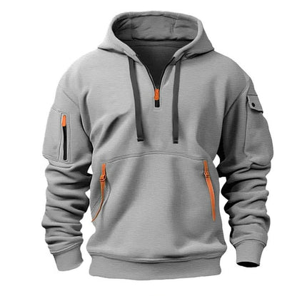 Men's Comfortable Half-Zip Hoodie with Adjustable Zipper - Everyday Casual Pullover